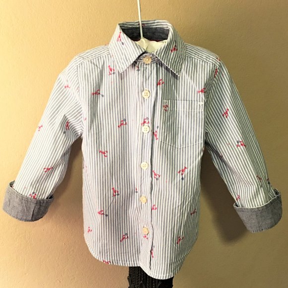 OSHKOSH Button Front Lobsters Play Badminton Shirt - Picture 2 of 14